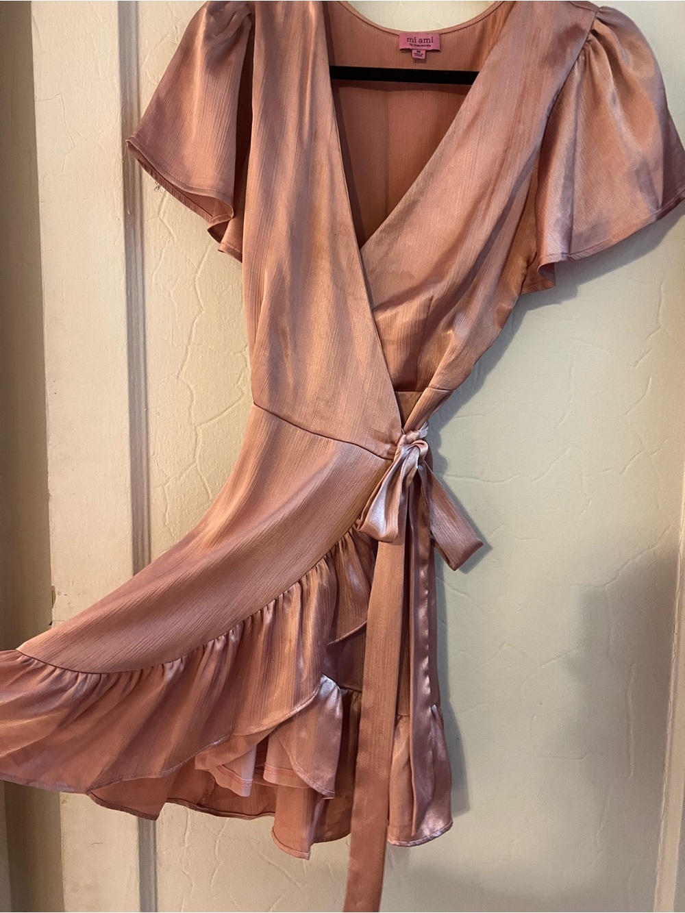Pink Satin Wrap Dress